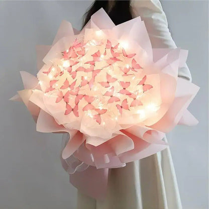 Artificial Butterfly Bouquet Material Kit - DIY Handmade Butterfly Flower Bouquet with LED Light