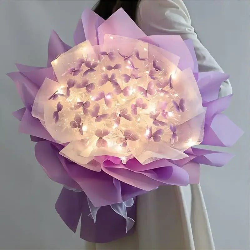 Artificial Butterfly Bouquet Material Kit - DIY Handmade Butterfly Flower Bouquet with LED Light