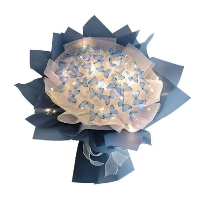 Artificial Butterfly Bouquet Material Kit - DIY Handmade Butterfly Flower Bouquet with LED Light