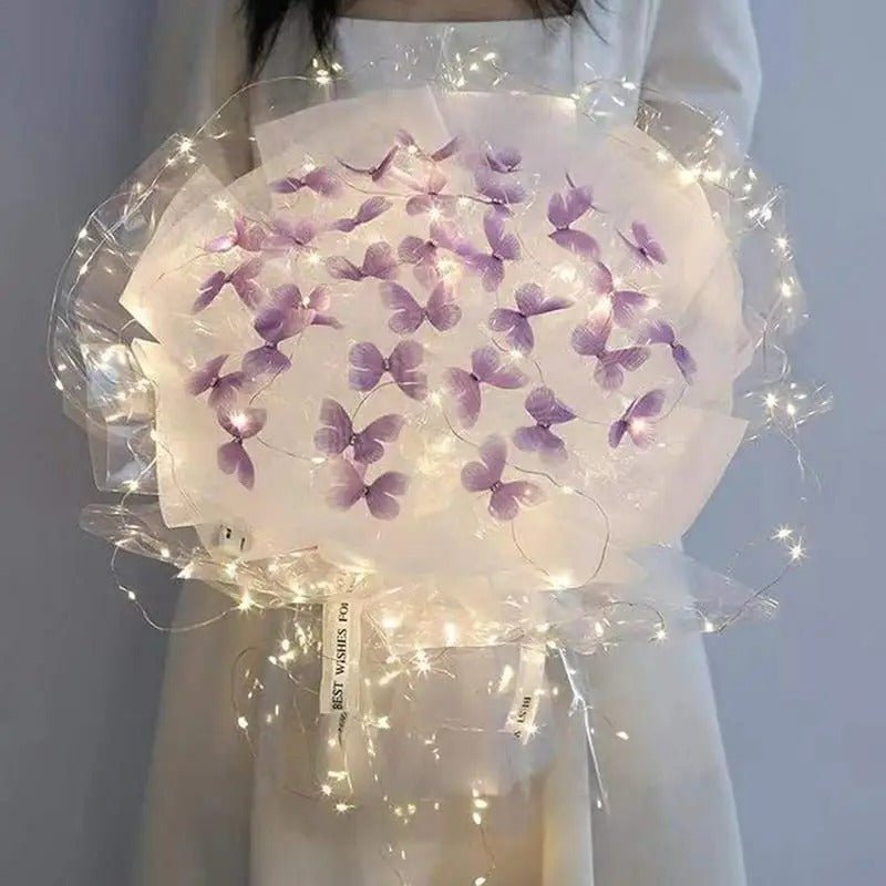 Artificial Butterfly Bouquet Material Kit - DIY Handmade Butterfly Flower Bouquet with LED Light