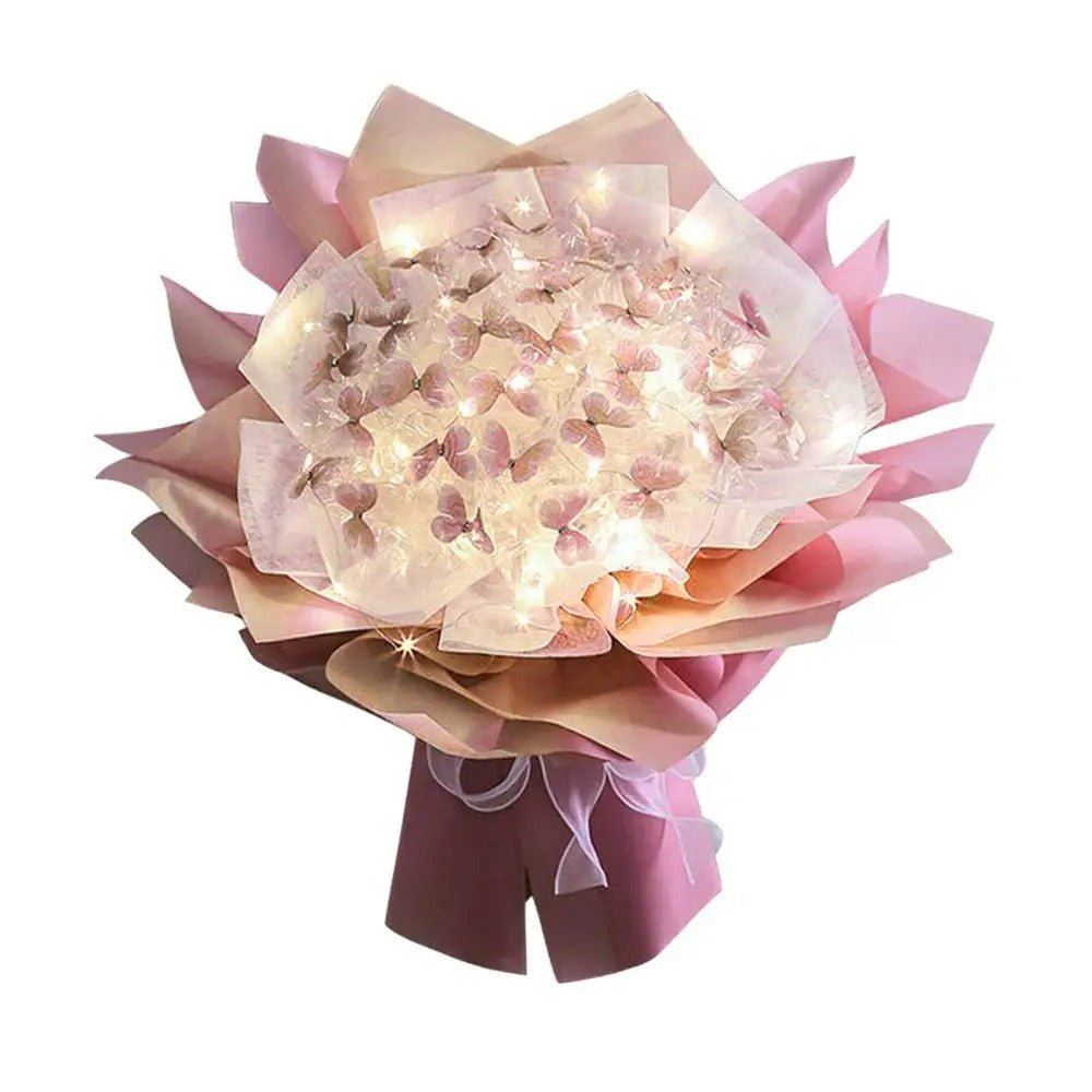 Artificial Butterfly Bouquet Material Kit - DIY Handmade Butterfly Flower Bouquet with LED Light