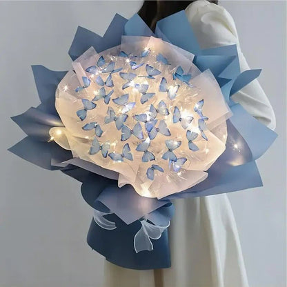 Artificial Butterfly Bouquet Material Kit - DIY Handmade Butterfly Flower Bouquet with LED Light