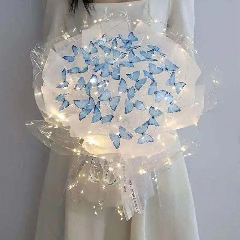 Artificial Butterfly Bouquet Material Kit - DIY Handmade Butterfly Flower Bouquet with LED Light