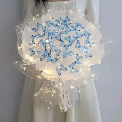 Artificial Butterfly Bouquet Material Kit - DIY Handmade Butterfly Flower Bouquet with LED Light