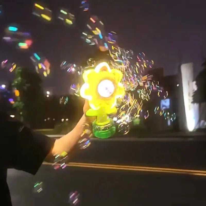 Automatic Sunflower Bubble Machine with Rotating Lights – Fun Soap Bubble Gun for Kids, Perfect Summer Outdoor Toy Gift