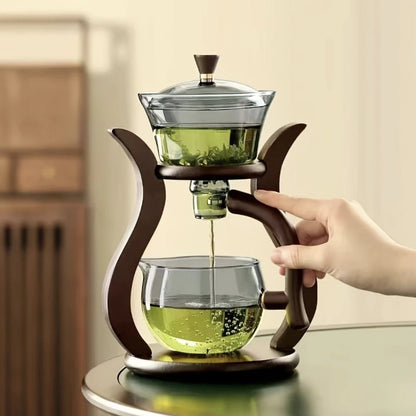 Automatic Kung Fu Glass Tea Set – Semi-Automatic Drip Teapot with Infuser & Magnetic Switch for Effortless Brewing