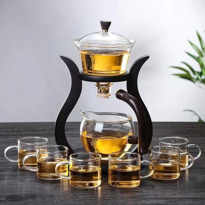 Automatic Kung Fu Glass Tea Set – Semi-Automatic Drip Teapot with Infuser & Magnetic Switch for Effortless Brewing