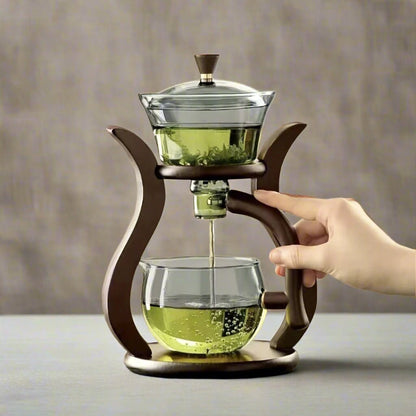 Automatic Kung Fu Glass Tea Set – Semi-Automatic Drip Teapot with Infuser & Magnetic Switch for Effortless Brewing