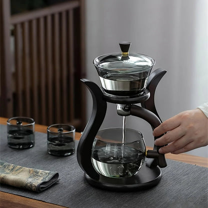 Automatic Kung Fu Glass Tea Set – Semi-Automatic Drip Teapot with Infuser & Magnetic Switch for Effortless Brewing