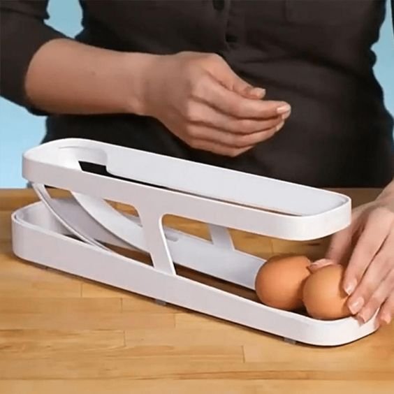 Automatic Scrolling Egg Rack - Space-Saving Rolling Eggs Dispenser and Organizer for Refrigerator Storage