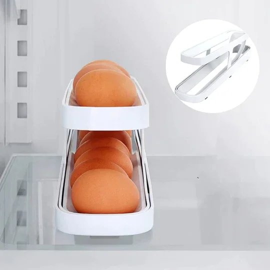 Automatic Scrolling Egg Rack - Space-Saving Rolling Eggs Dispenser and Organizer for Refrigerator Storage