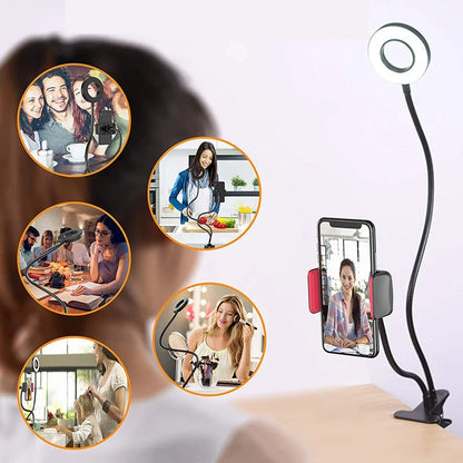 LED Selfie Ring Light with Flexible Mobile Phone Holder – Adjustable Desk Lamp, Lazy Bracket for Streaming, YouTube, Office, or Kitchen
