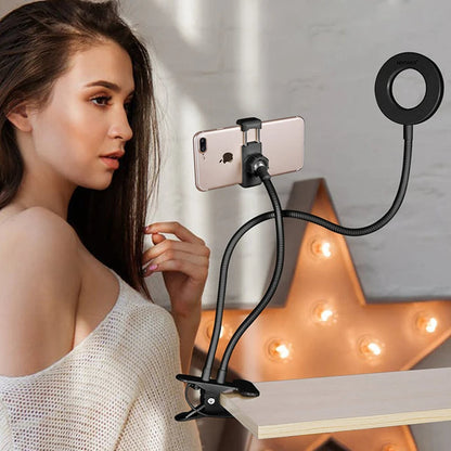 LED Selfie Ring Light with Flexible Mobile Phone Holder – Adjustable Desk Lamp, Lazy Bracket for Streaming, YouTube, Office, or Kitchen