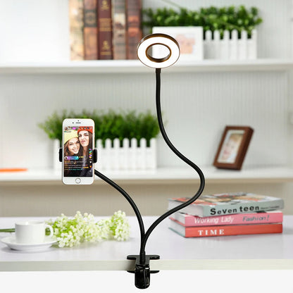 LED Selfie Ring Light with Flexible Mobile Phone Holder – Adjustable Desk Lamp, Lazy Bracket for Streaming, YouTube, Office, or Kitchen