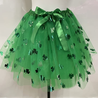 Anime-Inspired Shamrock Tulle Skirt – Adjustable Waist St. Patrick’s Day Costume with Cute Clover Print for Women’s Festive Style