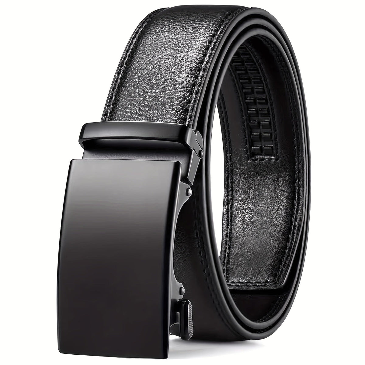 Men’s Leather Ratchet Belt – Adjustable Automatic Buckle Dress Belt with Gift Box, 35mm Premium Classic Accessory