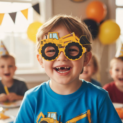 Construction Party Glasses 12-Pack – Fun Paper Eyewear with Truck & Engineering Vehicle Designs for Kids’ Birthday Celebration