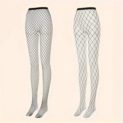 High-Waisted Plus Size Fishnet Tights – 2 Pairs Stretchy Lace Hollow Knit Design Ideal for Cosplay, Parties, or Flirty Street Style