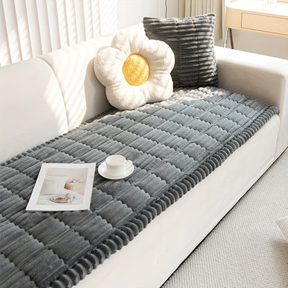 Thick Quilted Plush Sofa Cushion Cover – Non-Slip, Pet-Friendly, All-Season Living Room Essential with Ruffled Trim