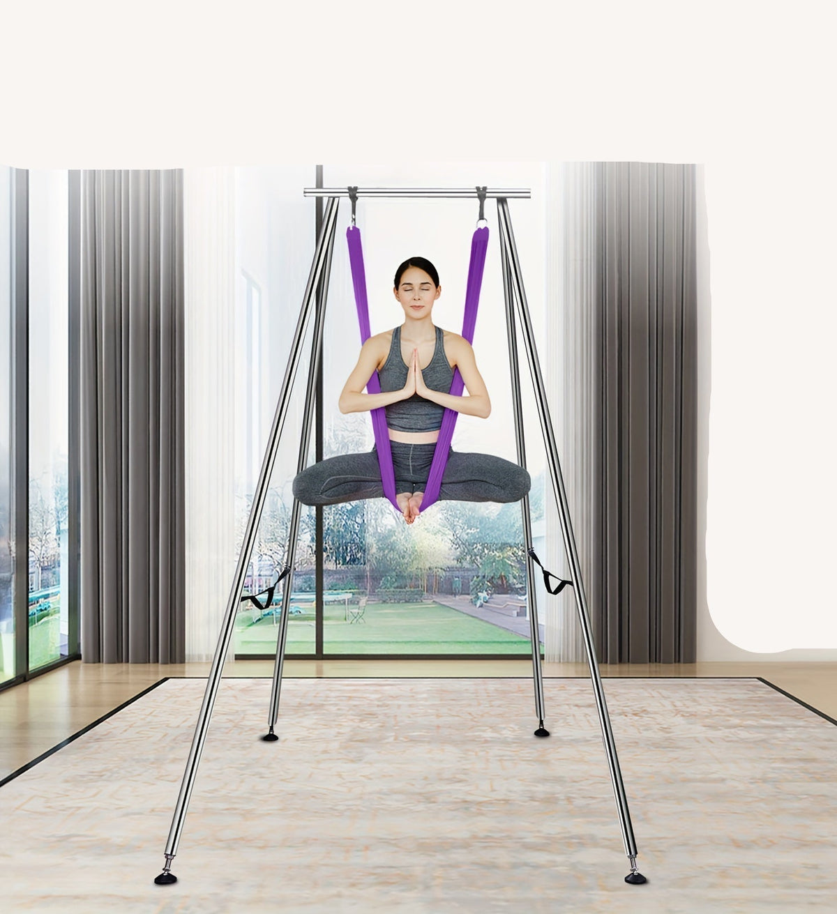 Aerial Yoga Frame & Hammock – 9.67ft Height Yoga Swing with 13.1 Yards Hammock, Supports 551 Lbs, Ideal for Indoor or Outdoor