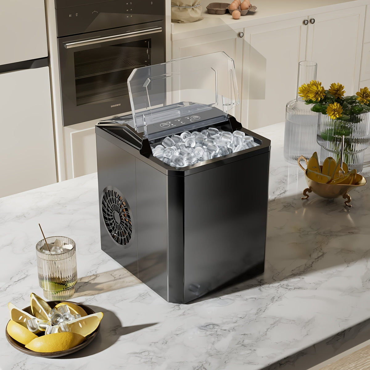 Portable Ice Nugget Maker – 26.5lbs Daily Output, Self-Cleaning, 9 Ice Cubes in 6 Minutes, Perfect for Kitchens, Parties, Camping & RVs