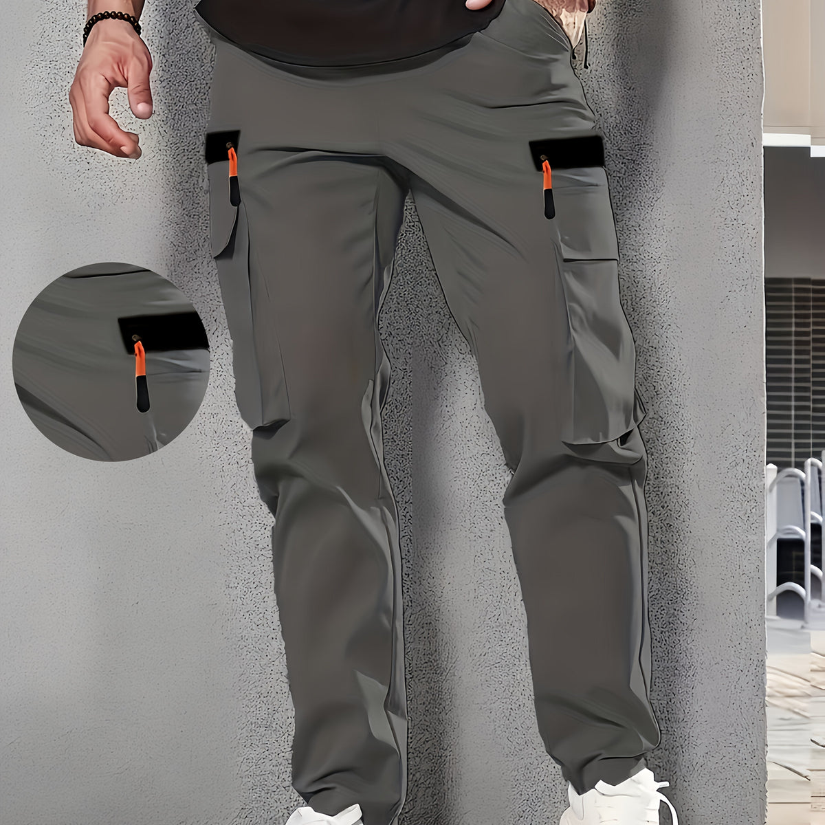 Men’s Casual Cargo Pants – Loose-Fit Multi-Pocket Utility Trousers with Elastic Waist for Spring and Fall Wear