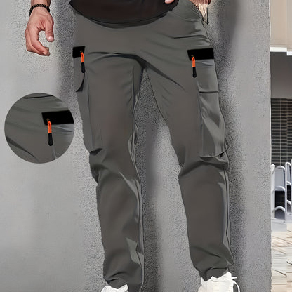 Men’s Casual Cargo Pants – Loose-Fit Multi-Pocket Utility Trousers with Elastic Waist for Spring and Fall Wear
