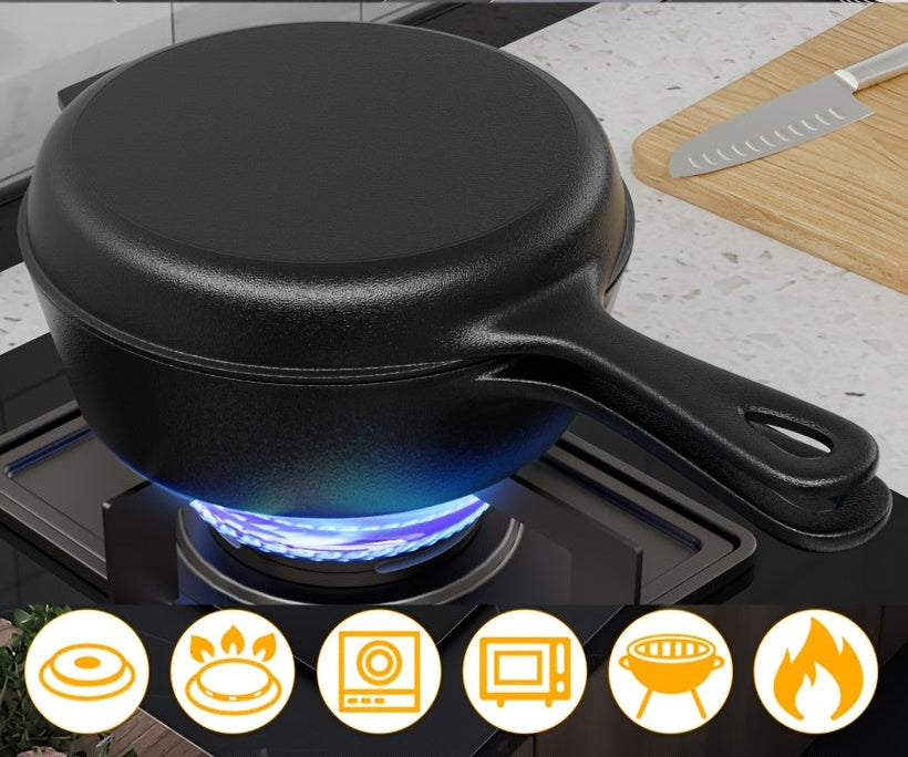 Heavy-Duty Cast Iron Dutch Oven Set – 2-in-1 Convertible Pot & Lid with Silicone Grips for Indoor and Outdoor Cooking Versatility