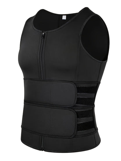 Men’s Slimming Body Shaper Vest – Dual Waist Trimmer with Zipper, Neoprene-Nylon Blend for Fitness & Tummy Control
