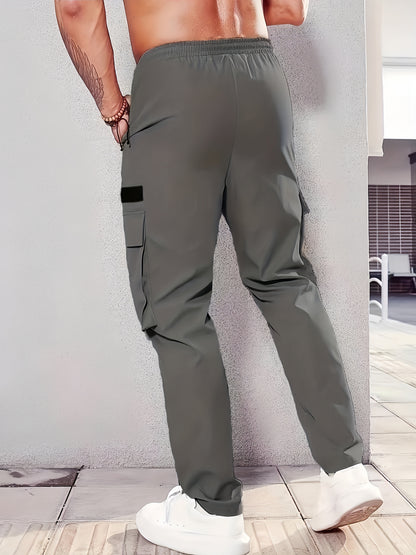 Men’s Casual Cargo Pants – Loose-Fit Multi-Pocket Utility Trousers with Elastic Waist for Spring and Fall Wear