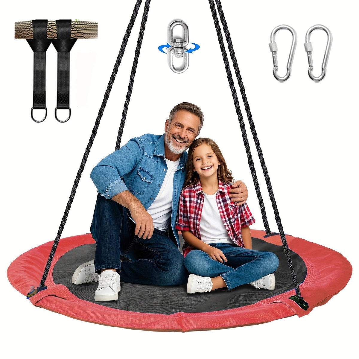 43-Inch Saucer Tree Swing for Kids – 360° Rotating Waterproof Nest Hammock Seat, Tree Straps and Swivel Included