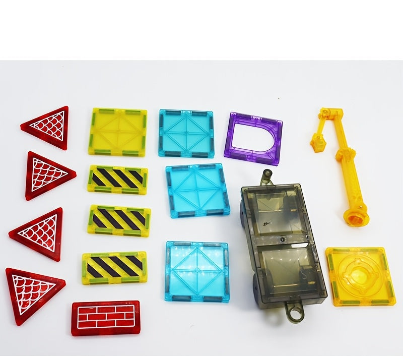 Magnetic Tiles Road Set – Extendable STEM Construction Toys with Magnetic Crane for Kids’ Educational City Building Play