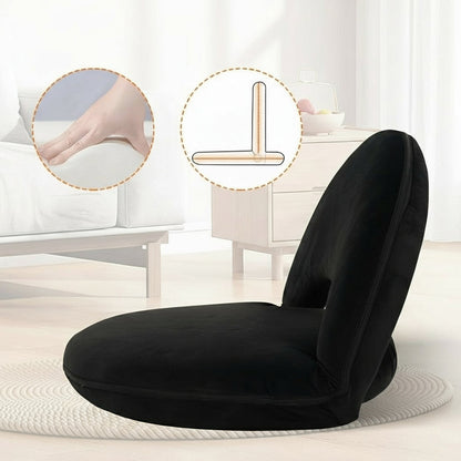 Adjustable Black Lazy Sofa Chair – Foldable Floor Seat with Back & Lumbar Support for Meditation, Yoga, Gaming & Reading