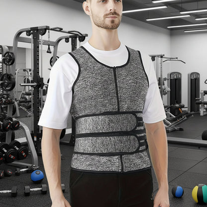Men’s Slimming Body Shaper Vest – Dual Waist Trimmer with Zipper, Neoprene-Nylon Blend for Fitness & Tummy Control