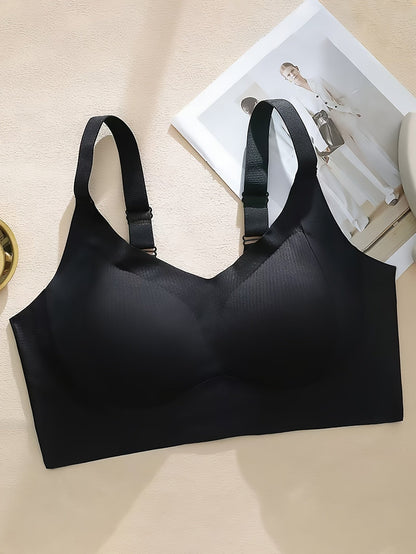 Seamless Full Coverage Bra – Beige Ribbed Comfort Fit, No Underwire, Anti-Sag Design with Removable Pads