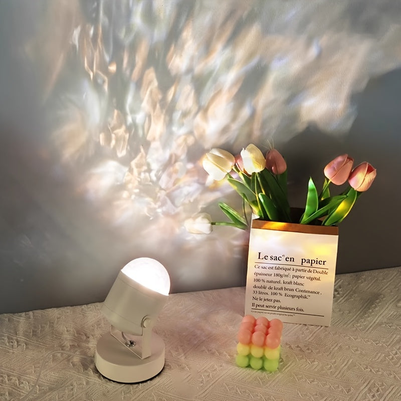 USB Plug-In Water Ripple Projection Lamp – Polished Metal Base with Adjustable Ambient Lighting for Any Room