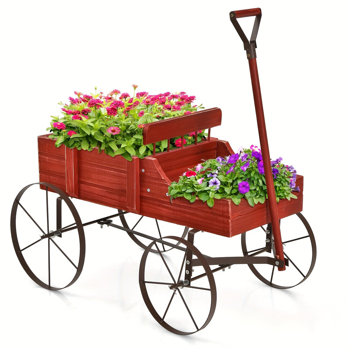 Wooden Garden Wagon Trolley Planter Bed with Wheels – Stylish Raised Bed Design for Growing Herbs, Flowers, and Veggies Anywhere with Ease and Charm