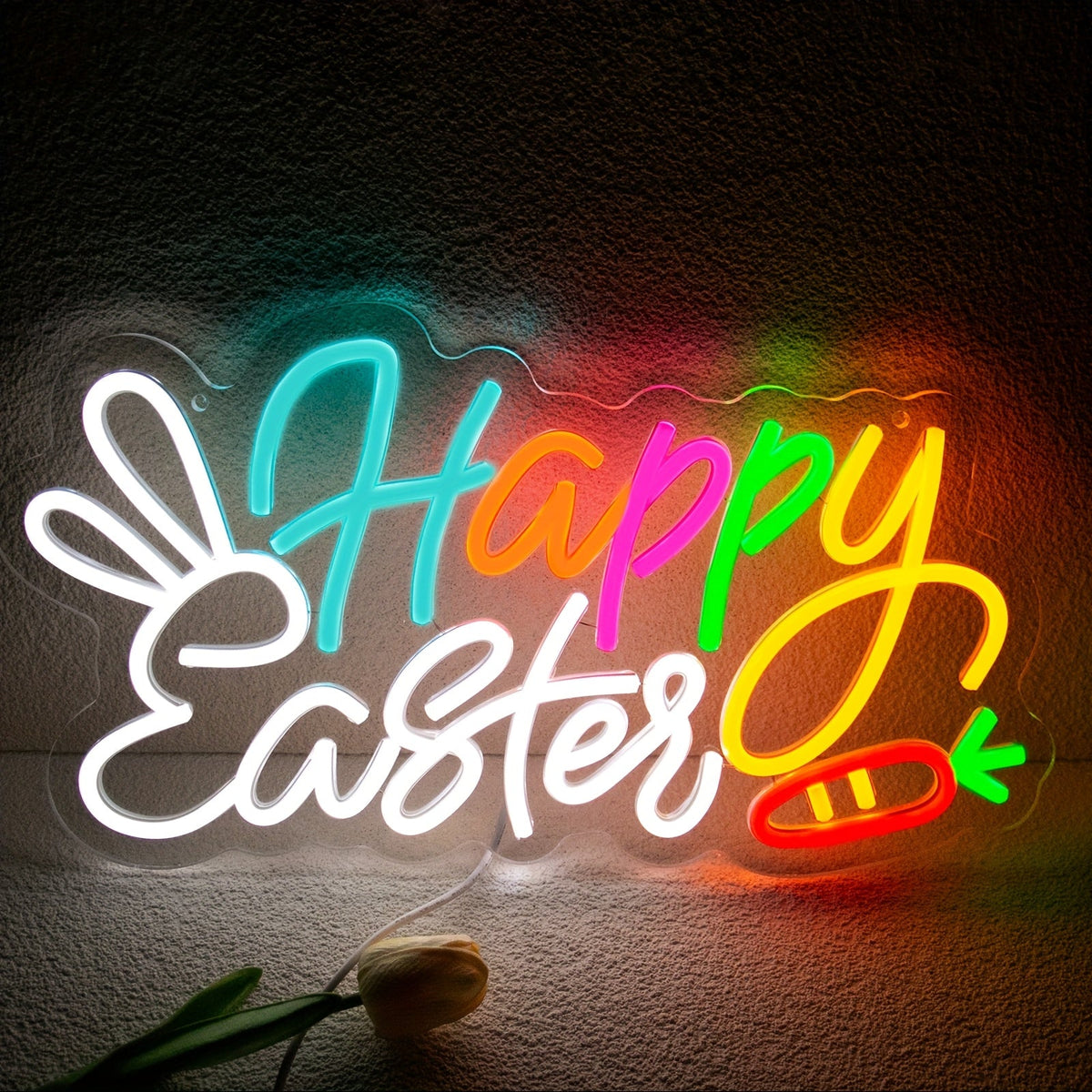 Vintage Neon Easter Sign – Retro ‘Happy Easter’ Wall Decor that Glows Brightly with Nostalgic Holiday Charm