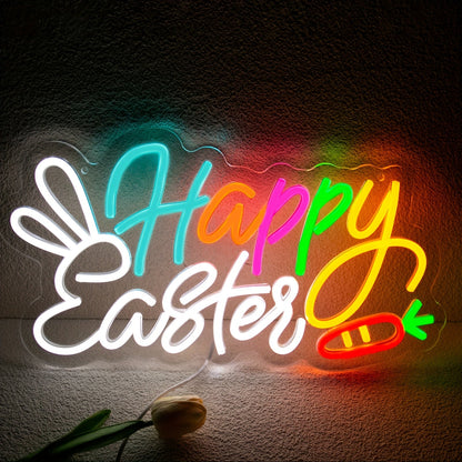 Vintage Neon Easter Sign – Retro ‘Happy Easter’ Wall Decor that Glows Brightly with Nostalgic Holiday Charm