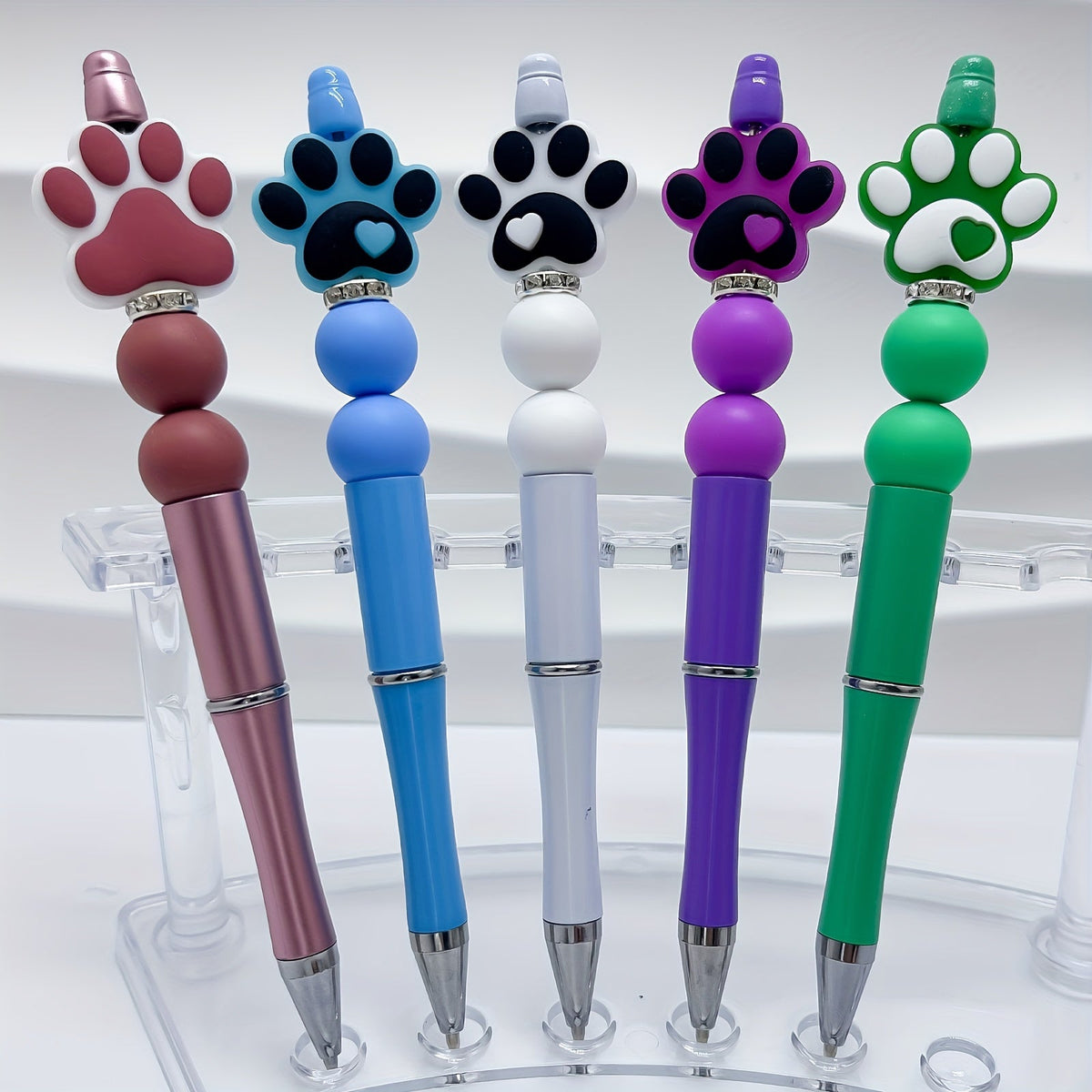 Paw Design Twistable Fine Point Silicone Ballpoint Pen Set - 5pcs Pens Ideal for School, Office, and Prize Gifts