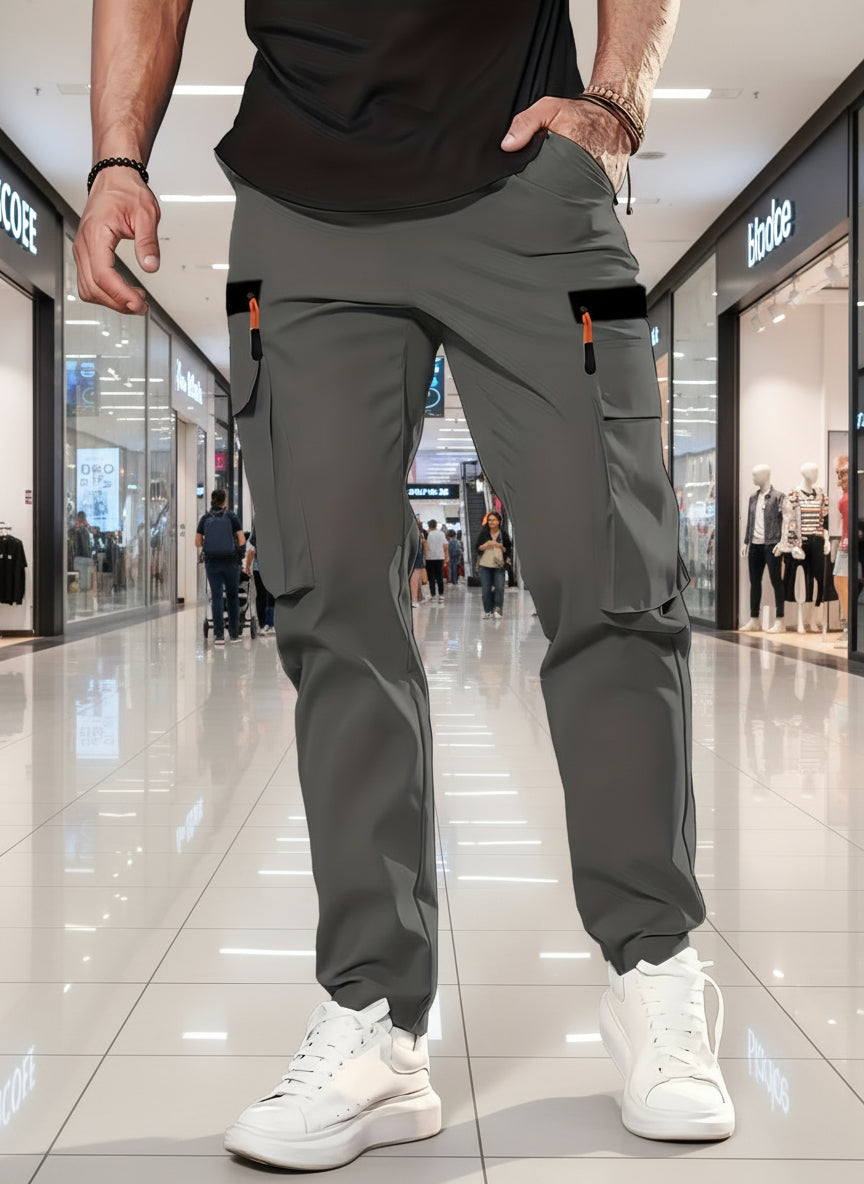 Men’s Multi-Pocket Casual Cargo Pants – Elastic Waist, Utility Trousers, Loose Fit, Non-Stretch Fabric for Spring & Fall Outdoor Wear