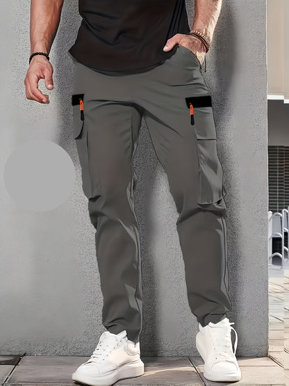 Men’s Casual Cargo Pants – Loose-Fit Multi-Pocket Utility Trousers with Elastic Waist for Spring and Fall Wear