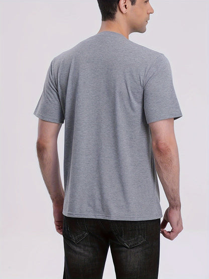 Men’s V-Neck Short Sleeve T-Shirt with Stylish Kangaroo Pocket – Breathable Polyester Blend Ideal for Everyday Casual Streetwear