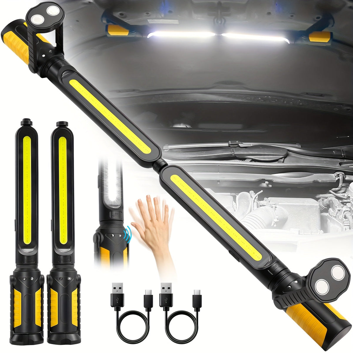 Rechargeable LED Work Light – 2400LM Underhood Magnetic Bar Lamp with Adjustable Brightness for Garage, Car Repair, and Workshop