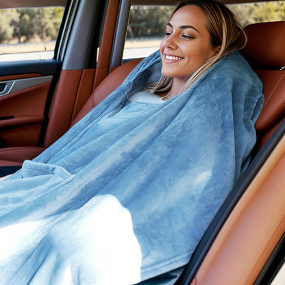 Portable Winter Car Blanket with Pillow – Soft Flannel Travel Throw for Sofa, Backseat, or Office Air Conditioning Warmth