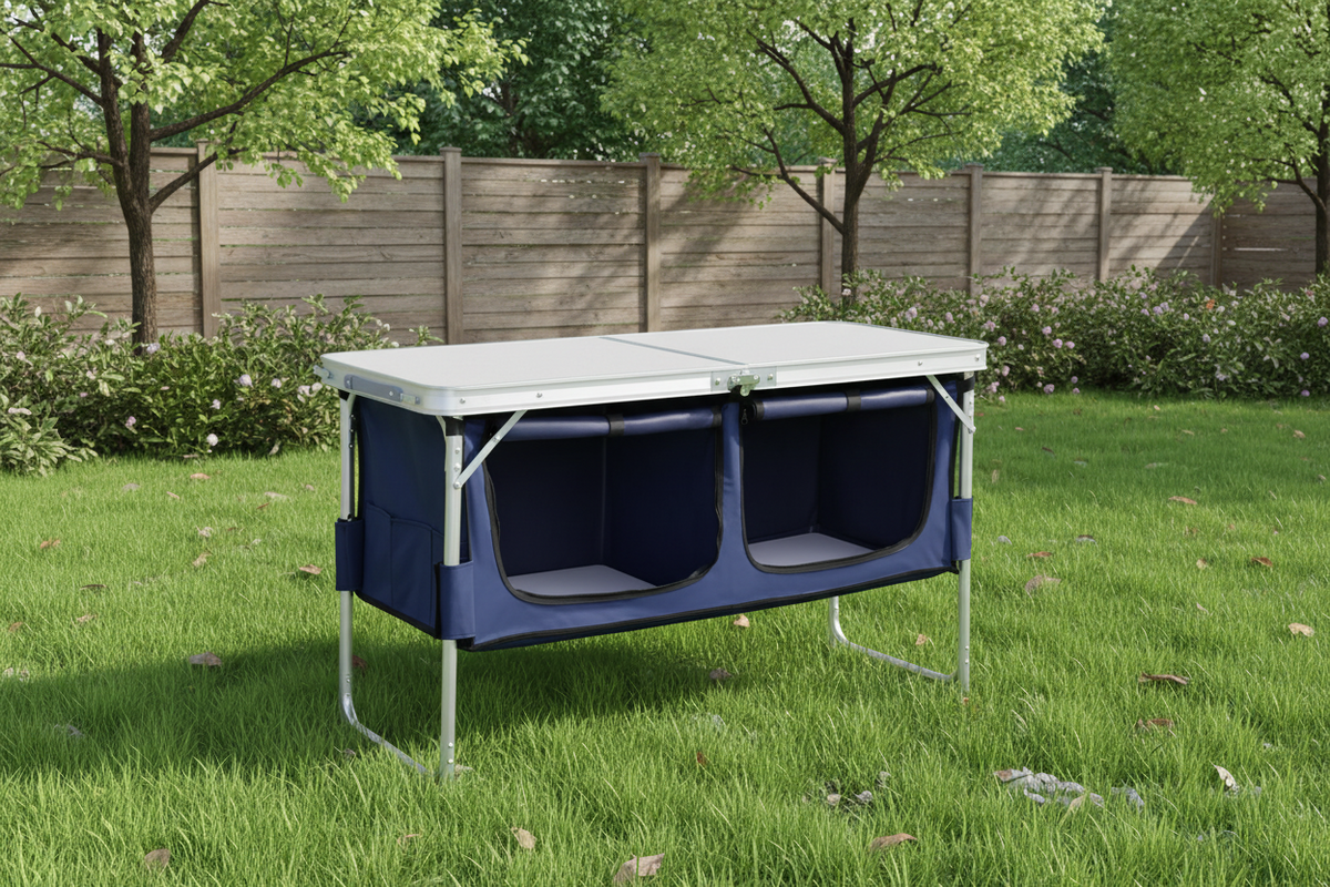 Adjustable Aluminum Folding Camping Table with Storage – 4ft Picnic Table for Beach Trips, Backyard BBQs, Travel Events & Outdoor Party Camping