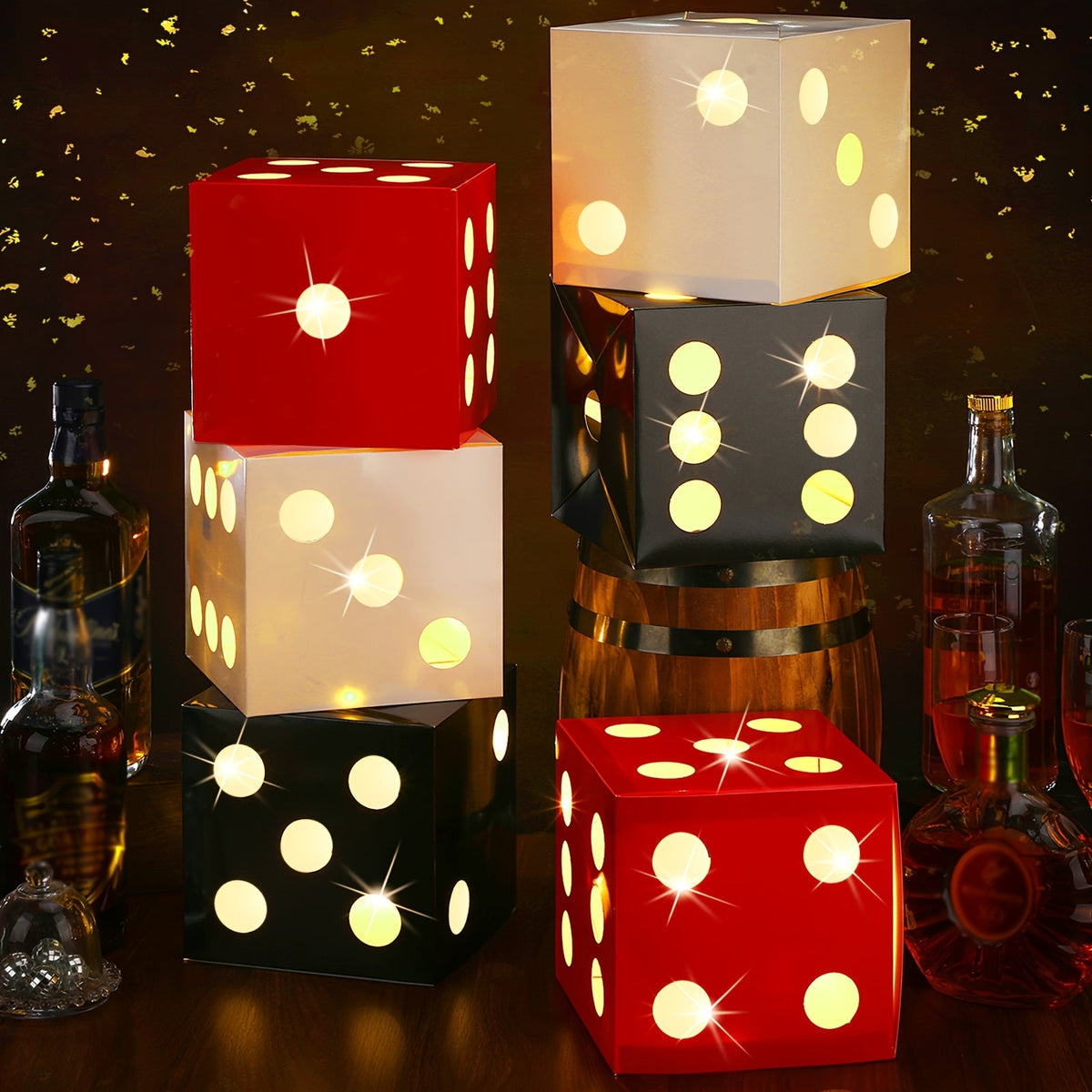 Light-Up Dice Favor Boxes- 6pcs Large Balloon Boxes for Game Night, Birthday Parties, or Retro Casino-Themed Events