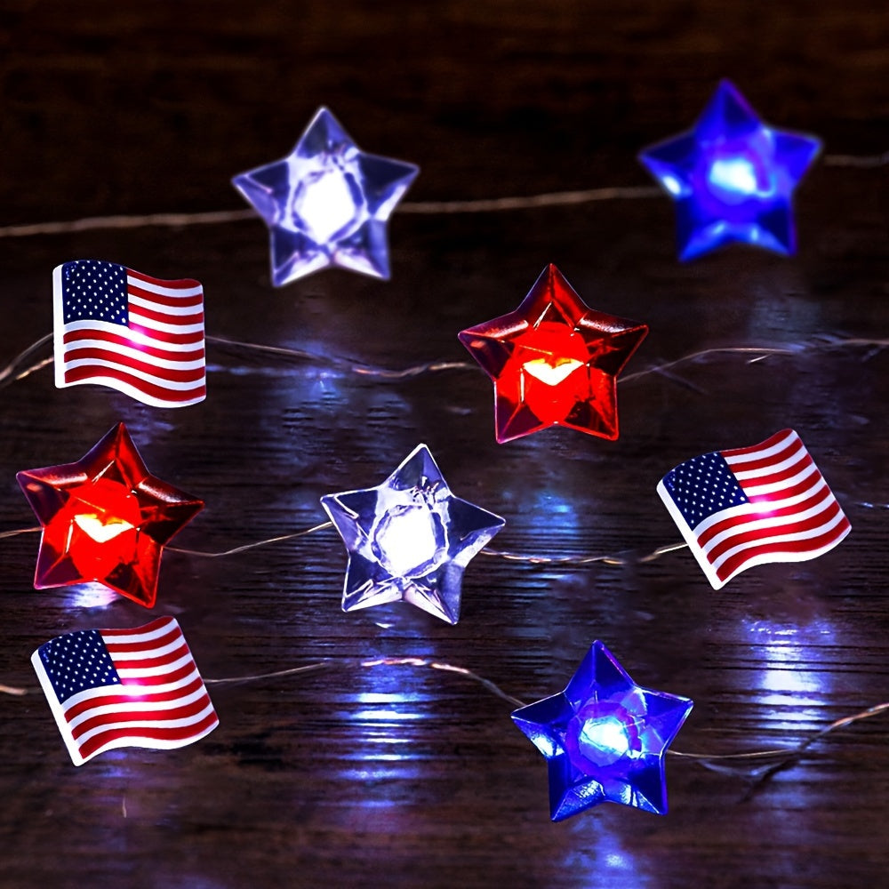 American Flag Copper Wire String Lights – Battery Powered LED Patriotic Lighting for Independence Day Celebrations