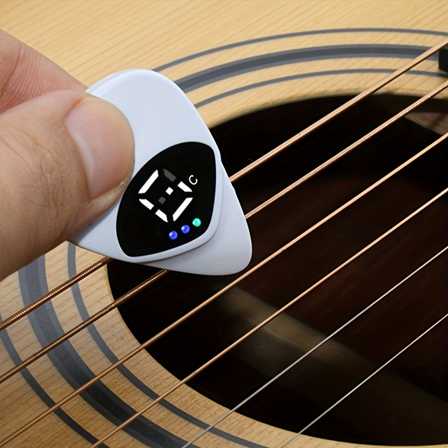 Multifunction 12-Tone Guitar Pick & Tuner – 2-in-1 Calibrator for Acoustic Guitars & Ukuleles, Compact Battery-Operated ABS Resin Design