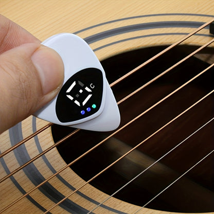 Multifunction 12-Tone Guitar Pick & Tuner – 2-in-1 Calibrator for Acoustic Guitars & Ukuleles, Compact Battery-Operated ABS Resin Design